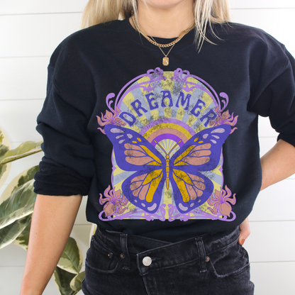 Dreamer Butterfly Art Nouveau Crewneck Sweatshirt - Fractalista Designs