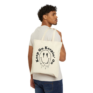 Keep on Keeping On Melting Smiley Face Canvas Tote Bag