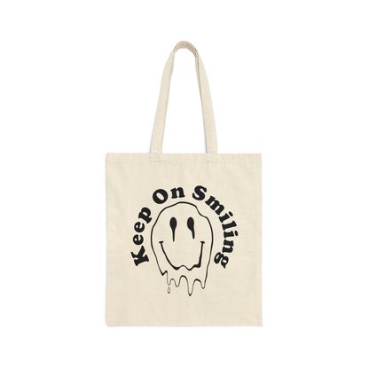 Melting Smiley Face Tote Bag, Keep on Smiling, Retro '90's Y2K Smiley Face Everyday Tote Bag, Trippy Dripping Happy Face Reusable shopping