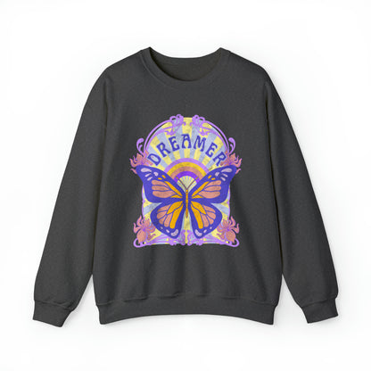 Dreamer Butterfly Art Nouveau Crewneck Sweatshirt - Fractalista Designs