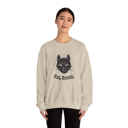 Stay Spooky Cat Sweatshirt Funky Font – Halloween Black Cat Graphic Crewneck