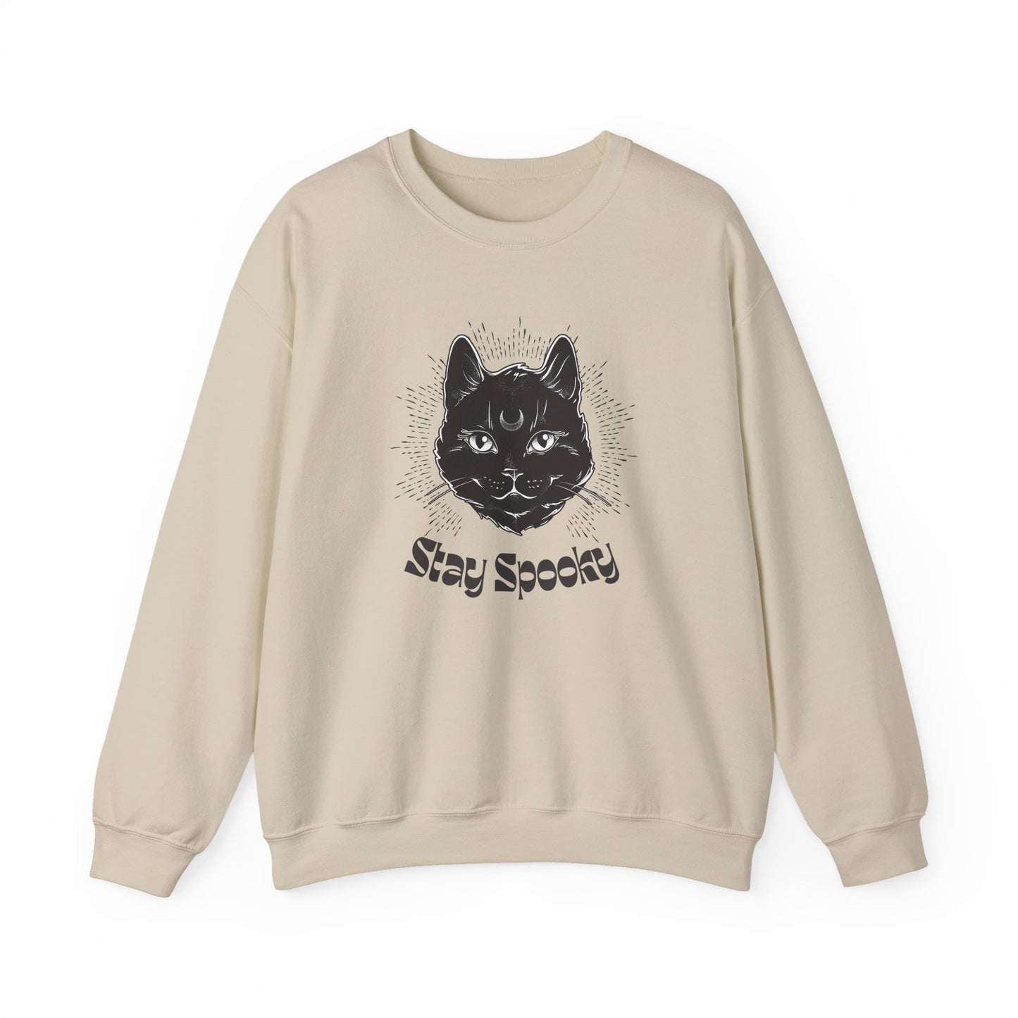 Stay Spooky Cat Sweatshirt Funky Font – Halloween Black Cat Graphic Crewneck