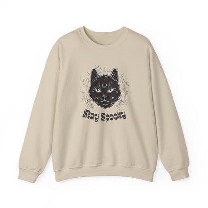 Stay Spooky Cat Sweatshirt Funky Font – Halloween Black Cat Graphic Crewneck