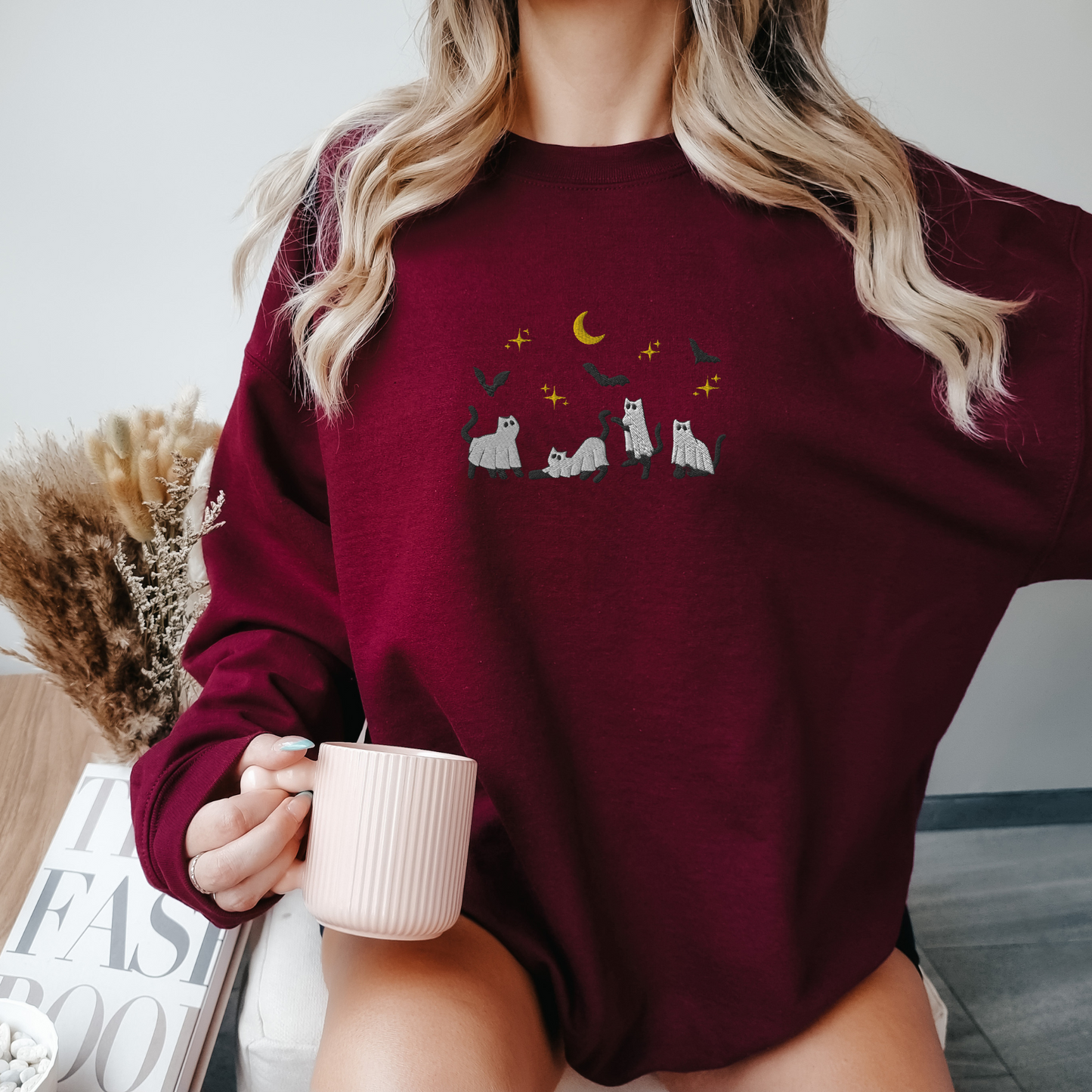 "Spooky Cats" Embroidered Halloween Crewneck Sweatshirt