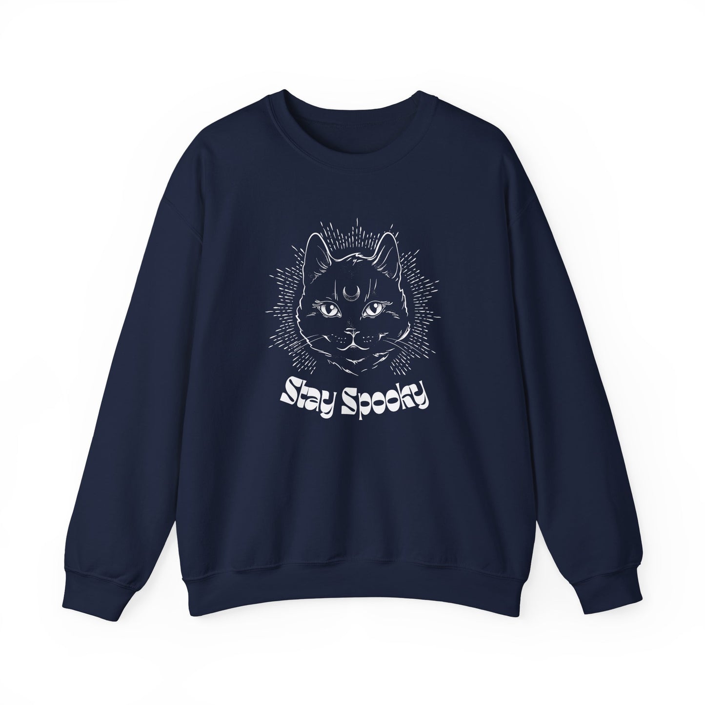 Stay Spooky Cat Sweatshirt Funky Font – Halloween Black Cat Graphic Crewneck