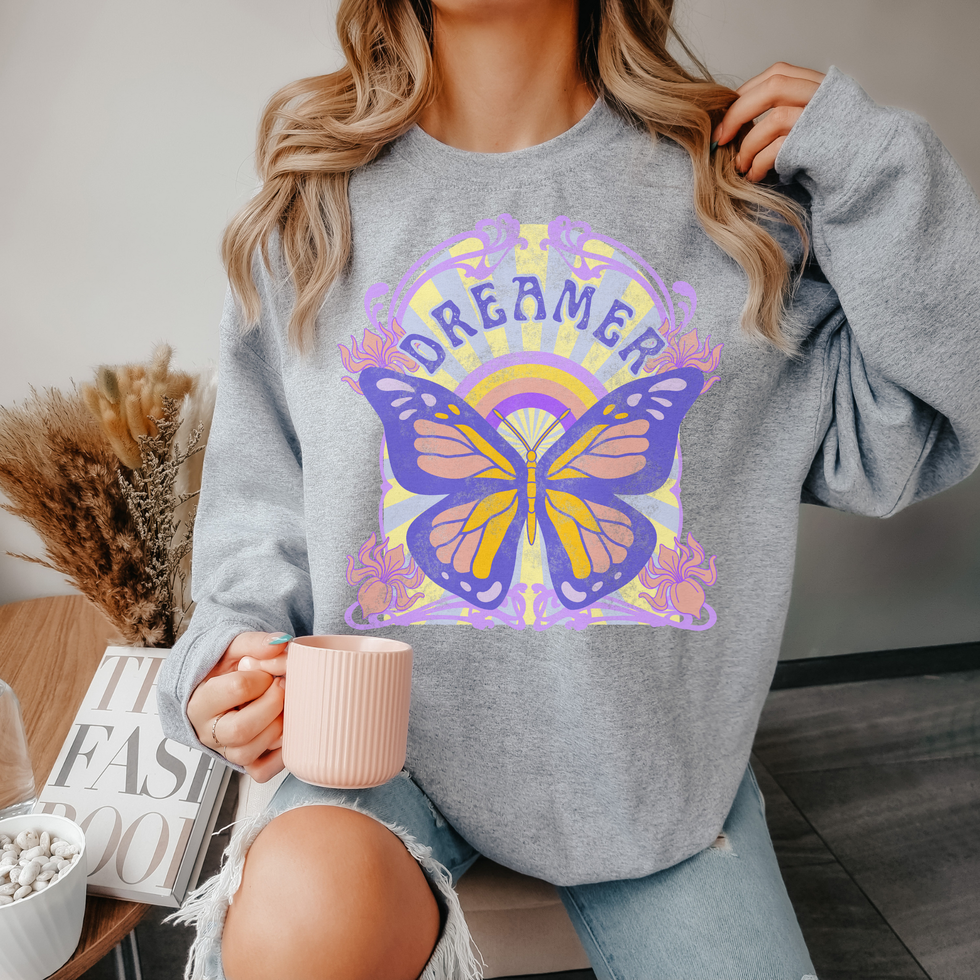 Dreamer Butterfly Art Nouveau Crewneck Sweatshirt - Fractalista Designs