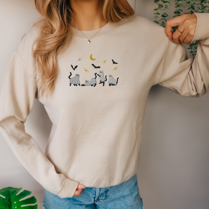 "Spooky Cats" Embroidered Halloween Crewneck Sweatshirt