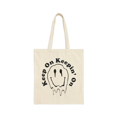 Keep on Keeping On Melting Smiley Face Canvas Tote Bag