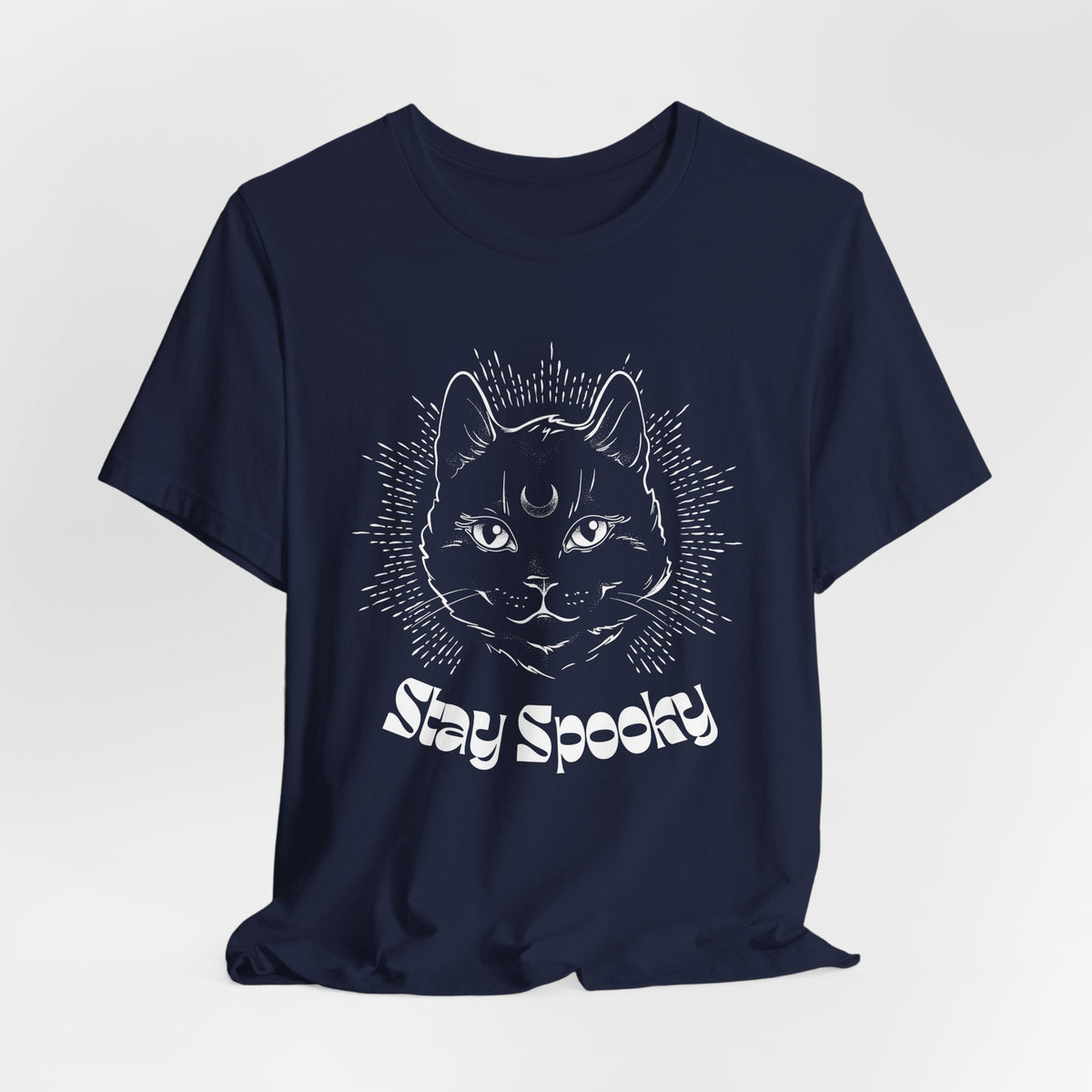 "Stay Spooky" Funky Font Midnight Familiar Black Cat Unisex Jersey Short Sleeve Tee