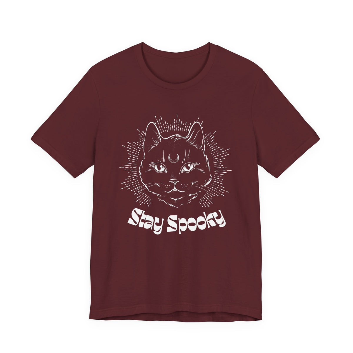 "Stay Spooky" Funky Font Midnight Familiar Black Cat Unisex Jersey Short Sleeve Tee