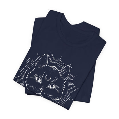 "Stay Spooky" Funky Font Midnight Familiar Black Cat Unisex Jersey Short Sleeve Tee