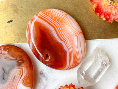 Carnelian Agate Worry Stone Etched with Various Mandalas