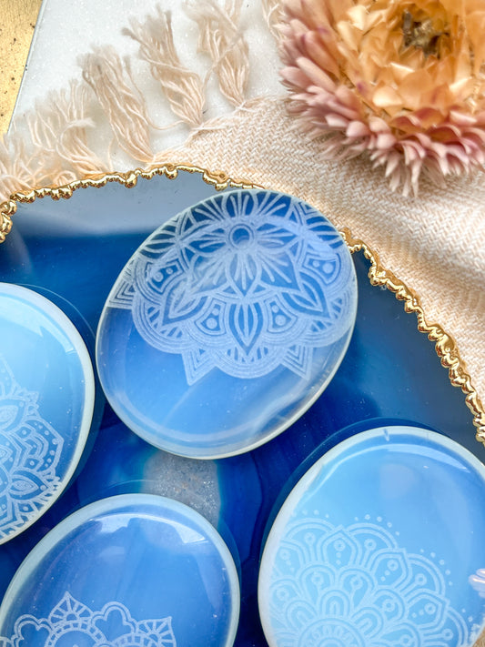 Opalite Worry Stone Etched with Mandala