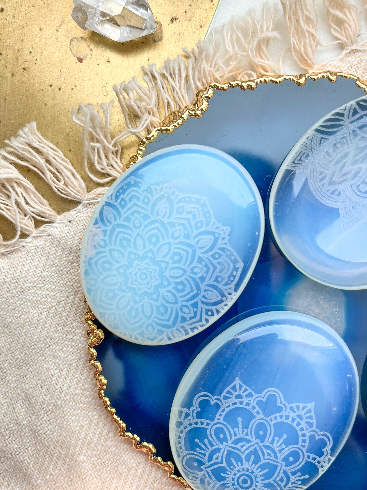 Opalite Worry Stone Etched with Mandala