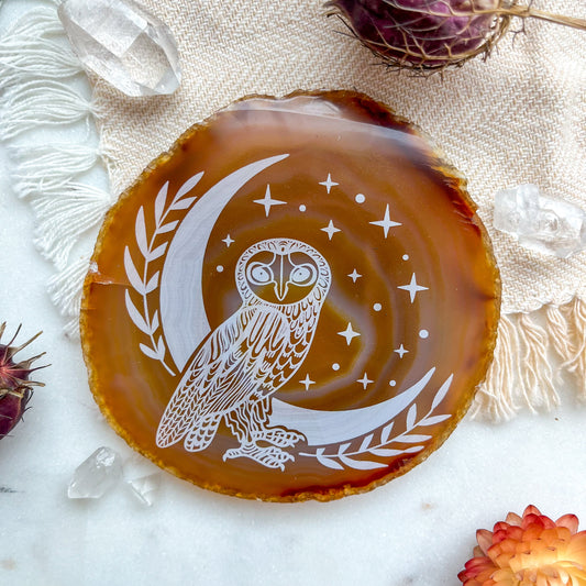 "Wise Owl" Spooky Halloween Agate Slice