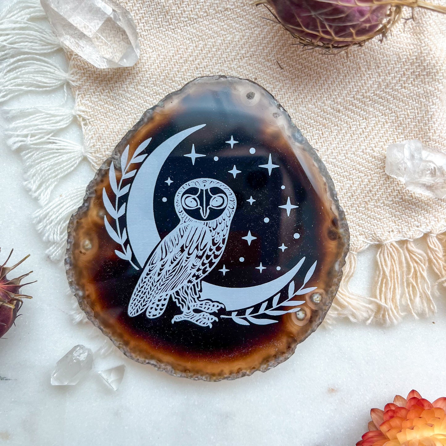 "Wise Owl" Spooky Halloween Agate Slice