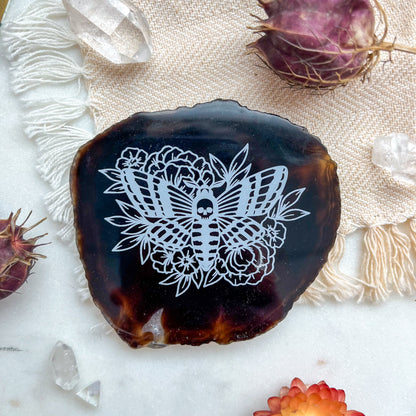 "Deaths Head Moth" Spooky Halloween Agate Slice