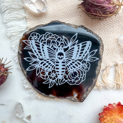 "Deaths Head Moth" Spooky Halloween Agate Slice