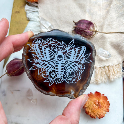 "Deaths Head Moth" Spooky Halloween Agate Slice