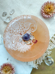 Round Peach Selenite Offering Bowls Jewelry Dish Trinket Dish
