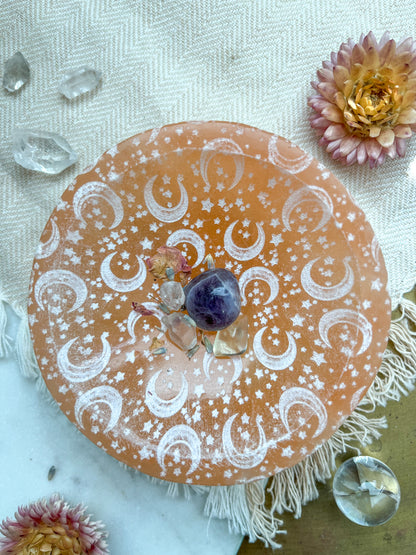 Round Peach Selenite Offering Bowls Jewelry Dish Trinket Dish - Fractalista Designs