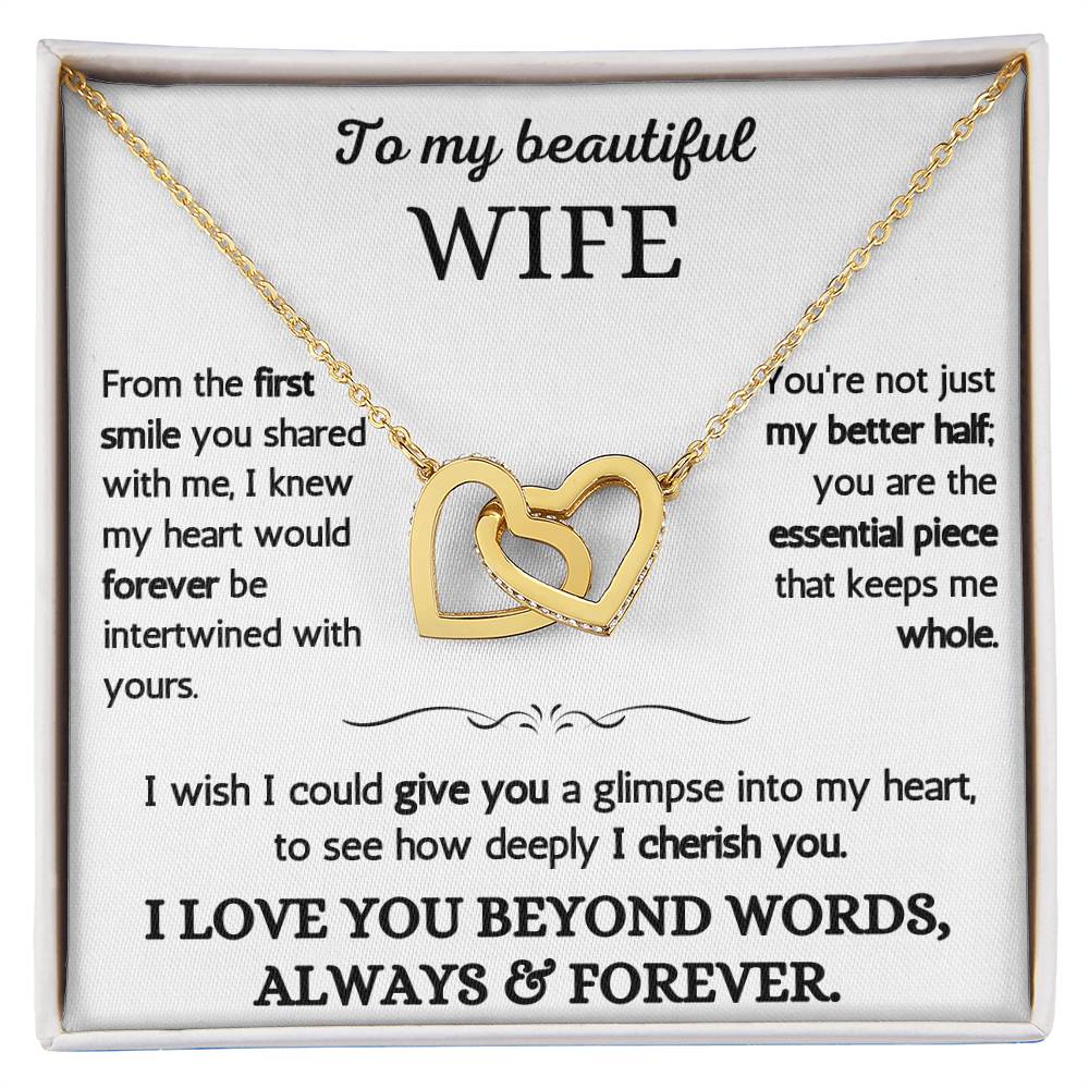 To My Beautiful Wife - I Love You Beyond Words - Intertwined Hearts Necklace