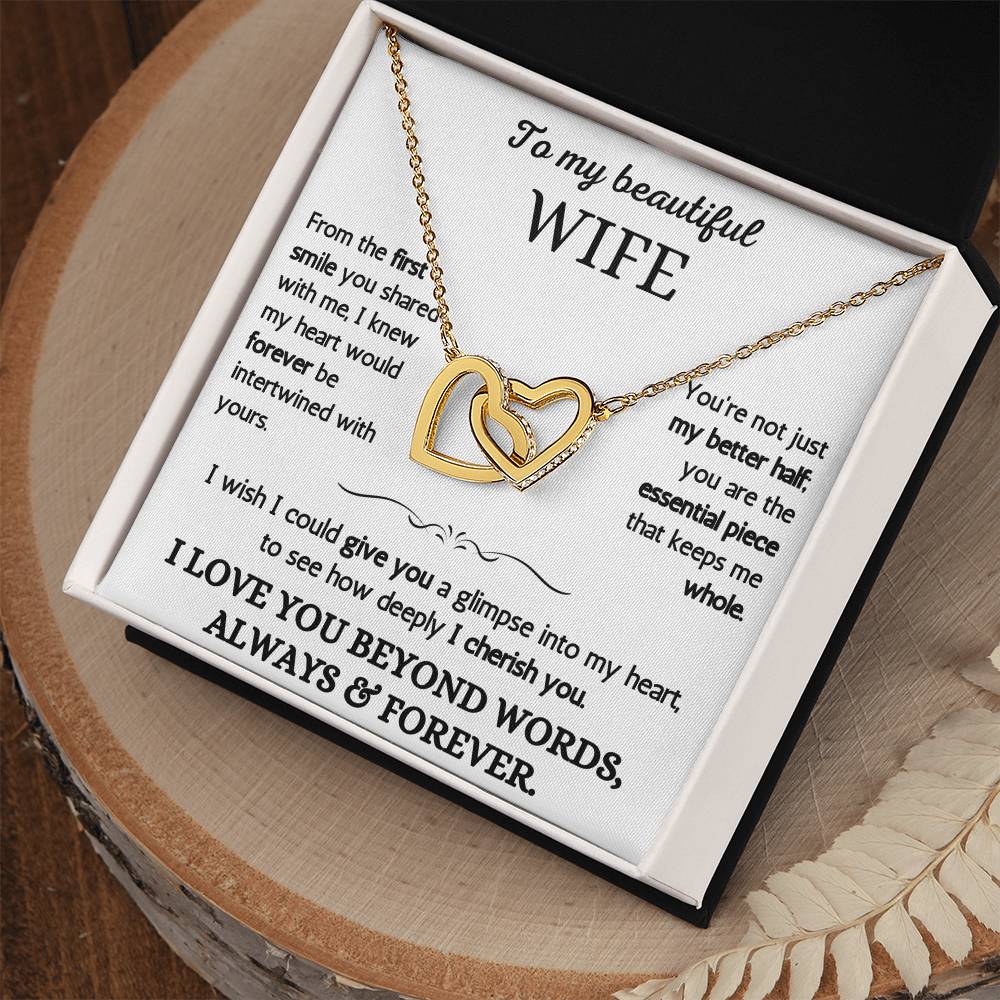 To My Beautiful Wife - I Love You Beyond Words - Intertwined Hearts Necklace