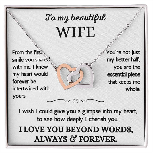 To My Beautiful Wife - I Love You Beyond Words - Intertwined Hearts Necklace