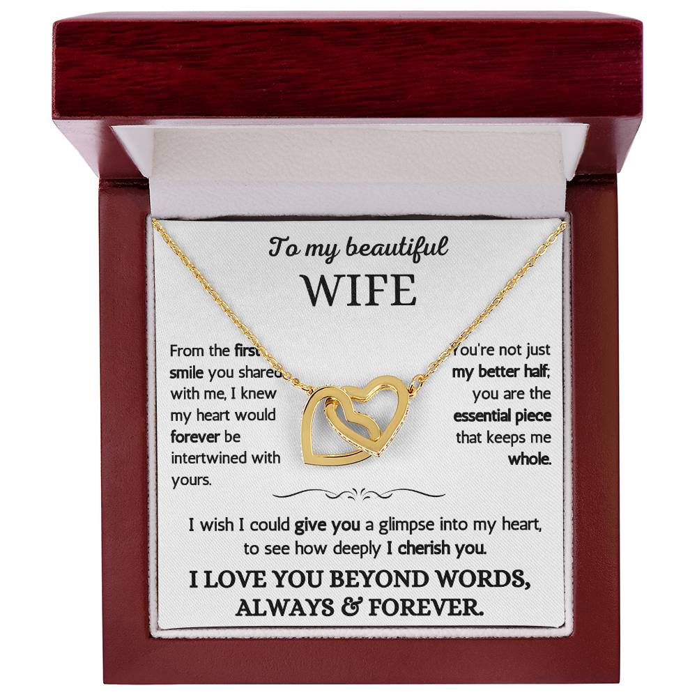 To My Beautiful Wife - I Love You Beyond Words - Intertwined Hearts Necklace