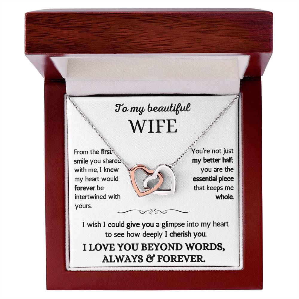 To My Beautiful Wife - I Love You Beyond Words - Intertwined Hearts Necklace