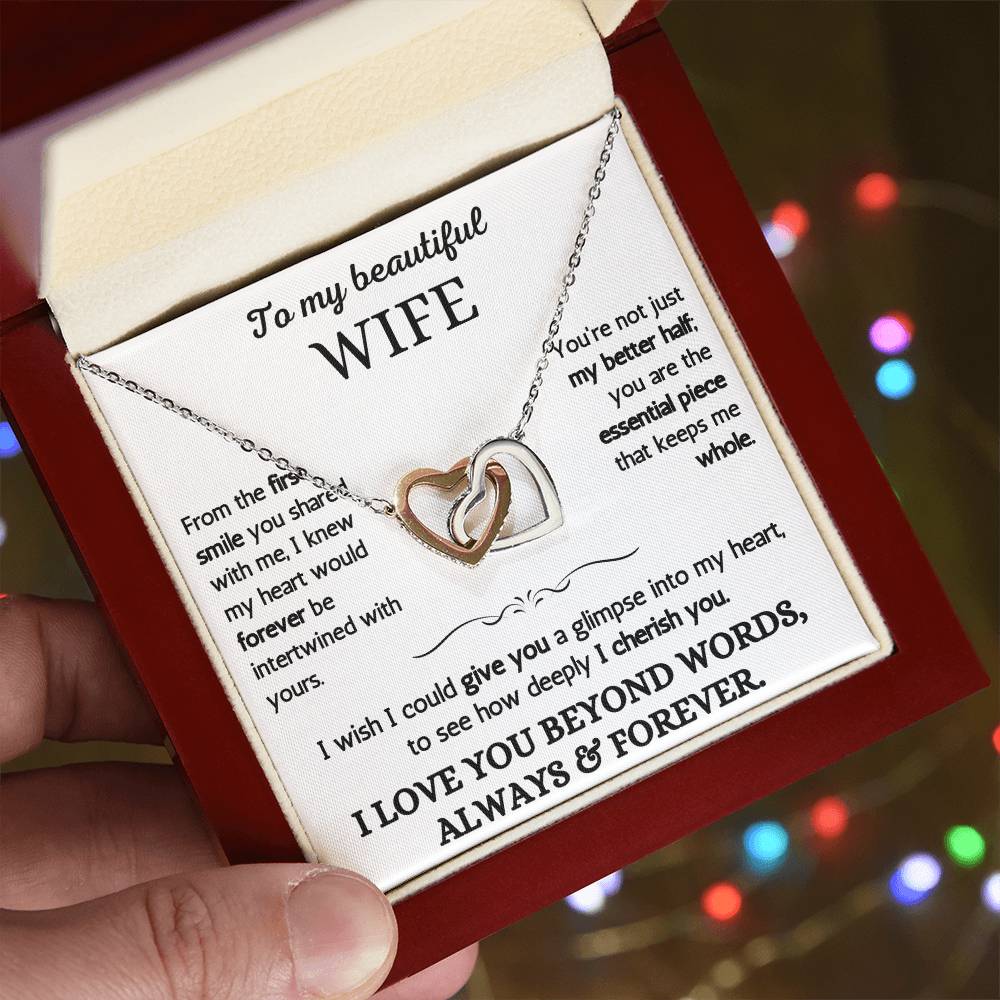 To My Beautiful Wife - I Love You Beyond Words - Intertwined Hearts Necklace