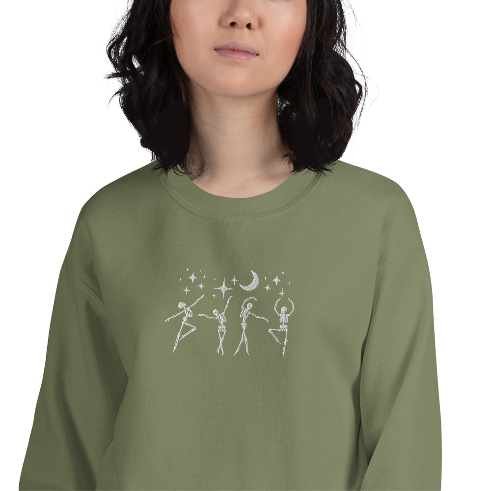 "Dancing Skeletons" Embroidered Halloween Spooky Crewneck Sweatshirt *Free Shipping*