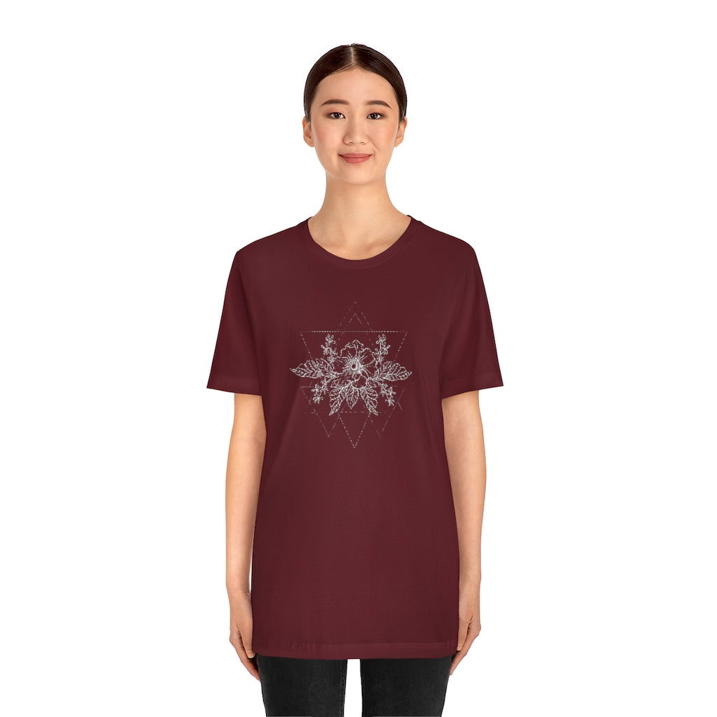 Anemone Simple Flower Geometric Tattoo Design "Wild Geometry" Unisex Jersey Short Sleeve Tee - Fractalista Designs