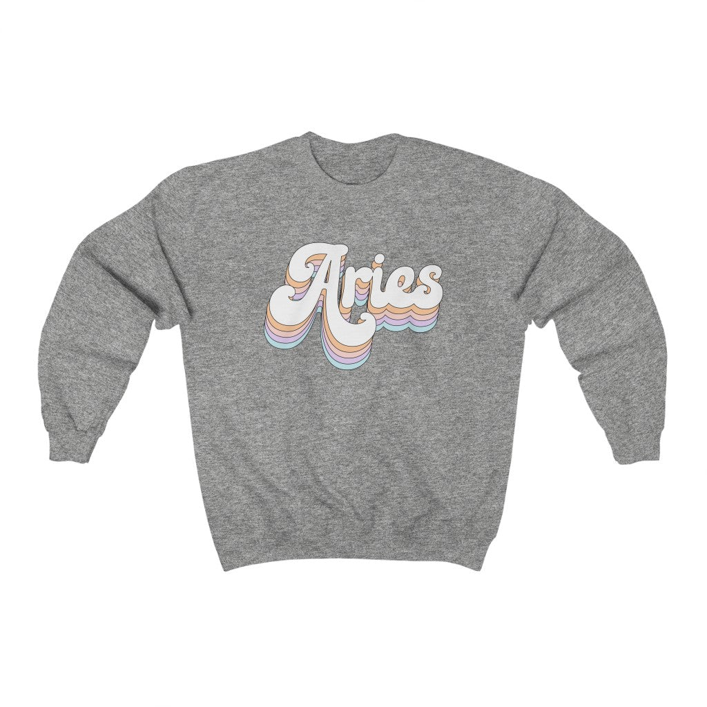 Aries oversized crewneck sweatshirt, Retro Rainbow Pastel Sweat 