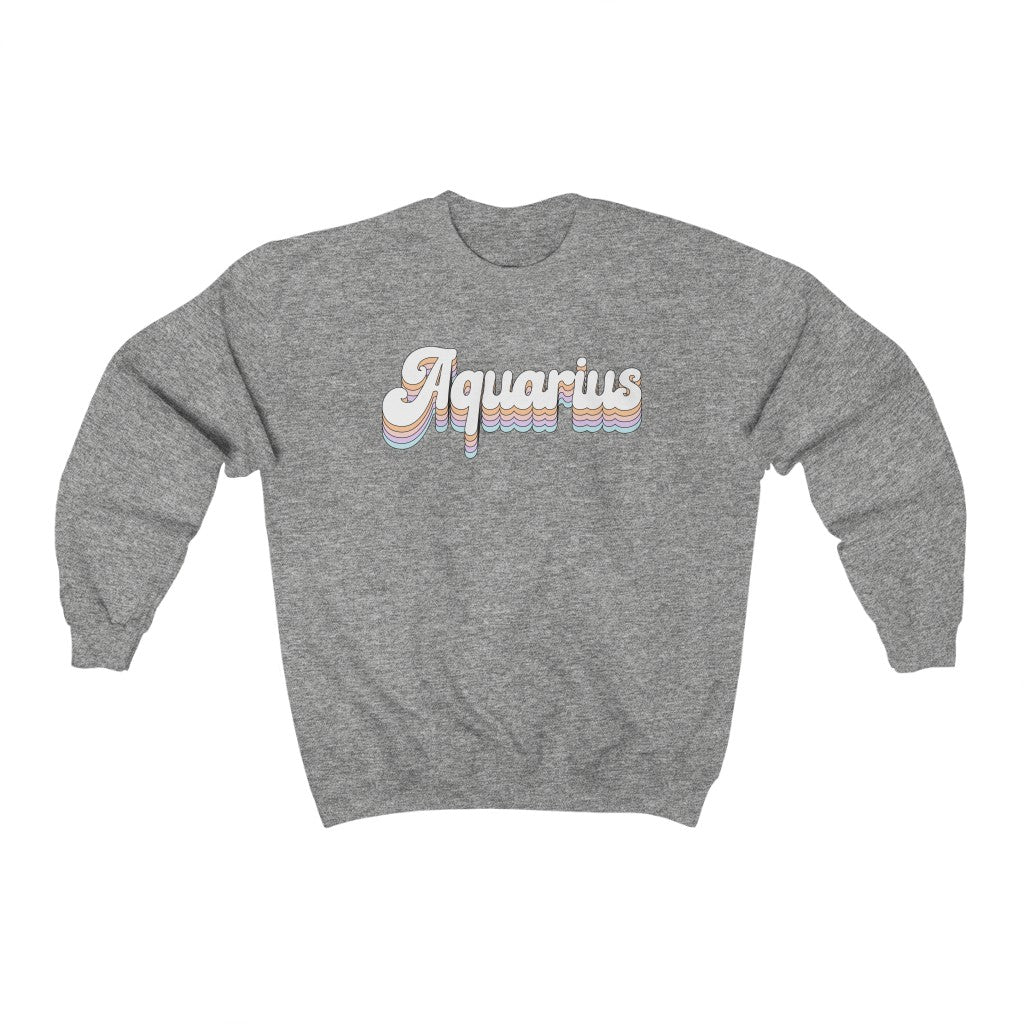 Aquarius Retro Rainbow Astrology Crewneck Sweatshirt - Fractalista Designs