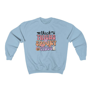 Thick Thighs and Spooky Vibes Retro Pastel Halloween Crewneck Sweatshirt, oversized spooky season sweatshirt