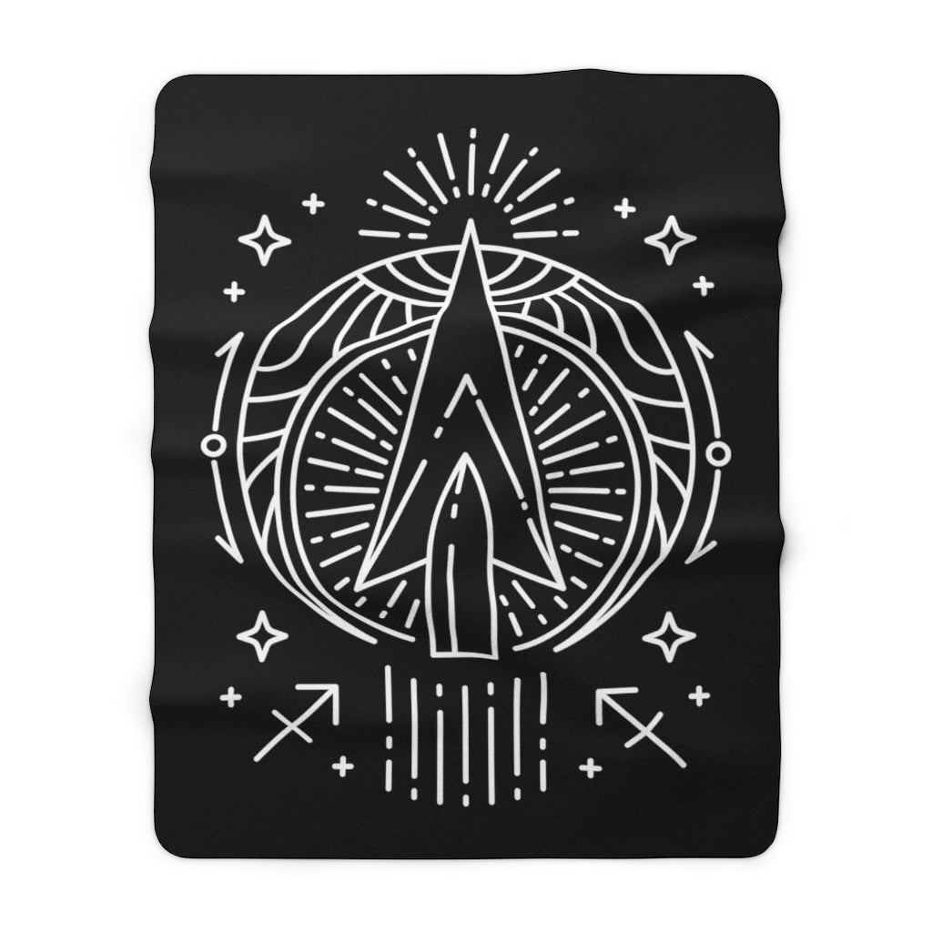 Sagittarius Arrow Zodiac Astrology "Intent" Black Sherpa Fleece Blanket - Fractalista Designs