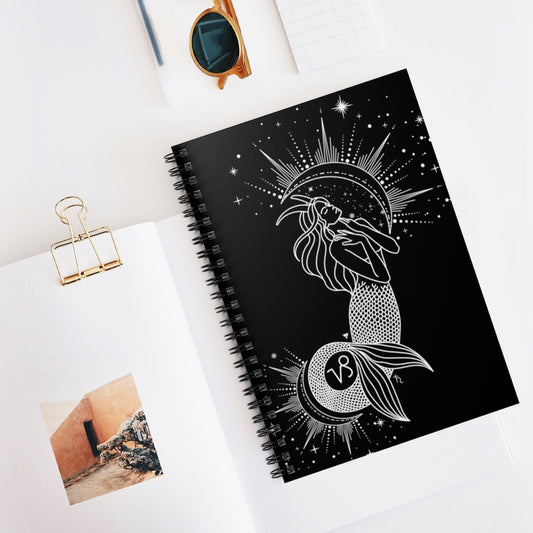 Capricorn "Ambition" Mermaid Goddess Spiral Notebook - Ruled Line - Fractalista Designs