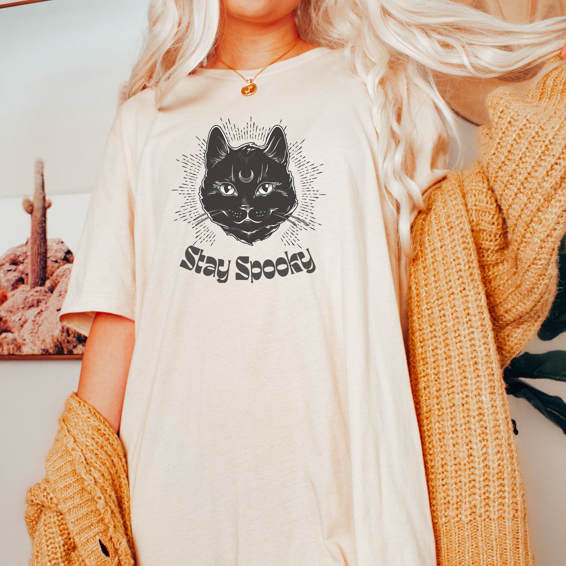 "Stay Spooky" Black Cat Halloween Shirt - Fractalista Designs