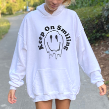 Keep On Smiling Trippy Smiley Face Oversized Hoodie, Melty Smiley Face hoodie, Melting Happy Face, Positive Funny Sayings Hooded Sweatshirt