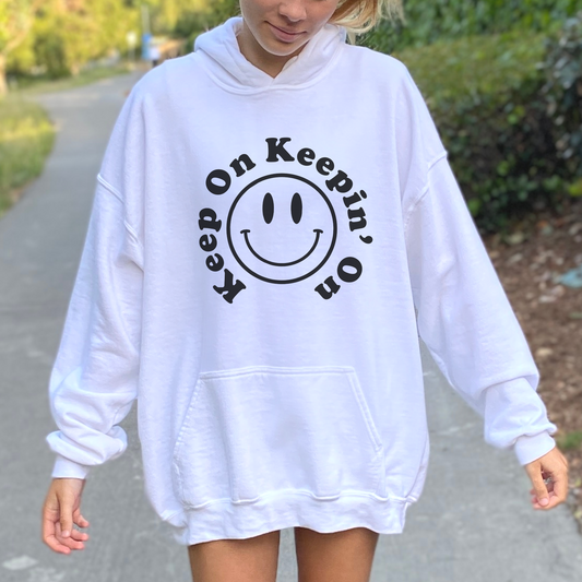 Keep on Keeping on Classic Retro Smiley Face Hoodie