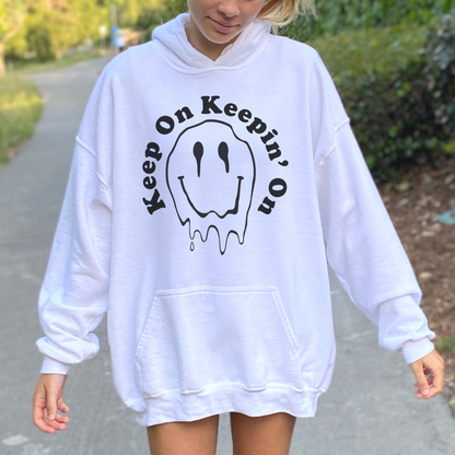 Keep on Keeping on Melting Smiley Face Hoodie