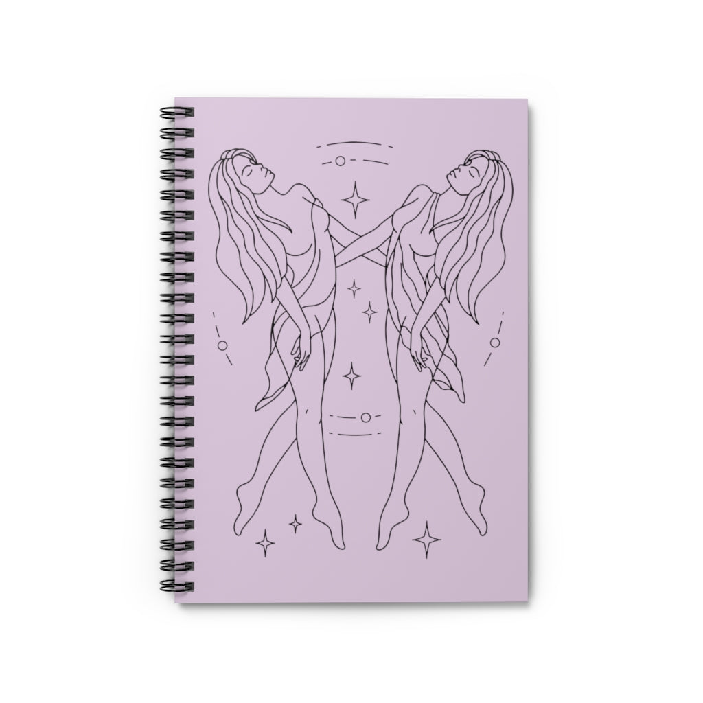Gemini "Dynamic" Twin Goddesses Zodiac Astrology Spiral Notebook in Orchid - Fractalista Designs
