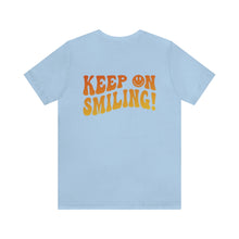 Keep On Smiling On Oversized Tee shirt, Retro Smiley Face Tee, Positive Words on Back, Vsco Girl Clothes Tshirt, Vintage Happy Face tee