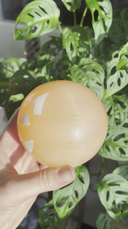 *LIMITED EDITION* Peach Selenite Jack-o-Lantern Spheres