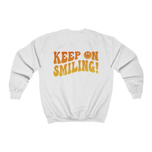 Keep on Smiling On Smiley Face Sweatshirt Oversized Crew Neck Sweatshirt Retro y2k style, positive words on back, gift for vsco girl