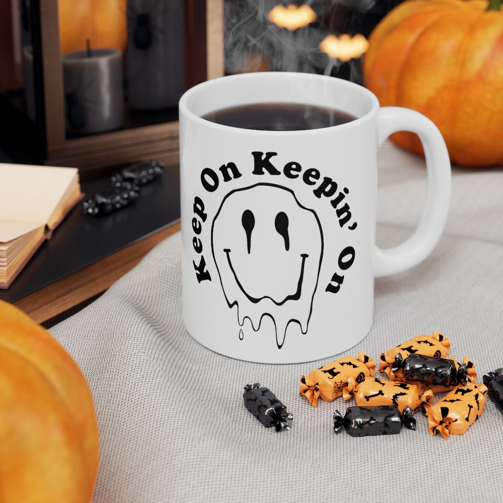 Keep on Keeping On Melting Smiley Face Coffee Mug -Trippy Smiley Face Tea Mug, Drippy happy Face, Gift Coffee Lover Gift for tea lover y2k 90s grunge