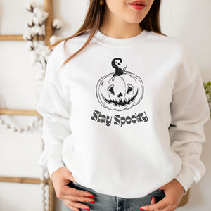 Stay Spooky Jack O Lantern Halloween Crewneck Sweatshirt, oversized spooky season sweatshirt