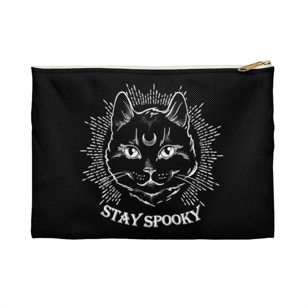 "Stay Spooky" Midnight Familiar Black Cat Accessory Pouch - Fractalista Designs