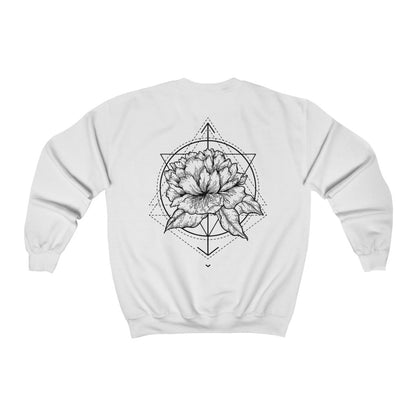 Peony Flower Geometric Tattoo Design "Floral Dynamics" Crewneck Sweatshirt